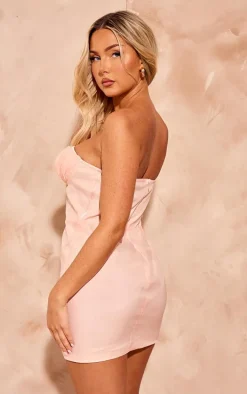 Pale Pink Satin Cupped Bandeau Corset Mini Dress