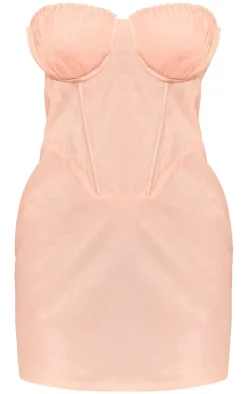 Pale Pink Satin Cupped Bandeau Corset Mini Dress