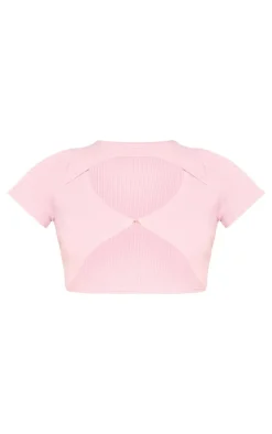 Pale Pink Thick Rib Knit Hook And Eye Detail Crop Top