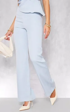 Pastel Blue Tailored Low Rise Skinny Flared Pants