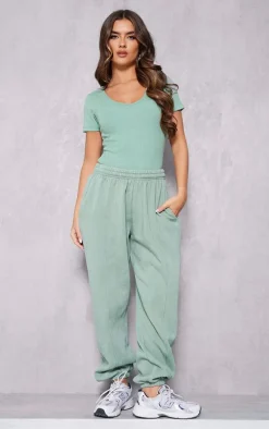 Pastel Green Pintuck Detail Oversized Sweatpants