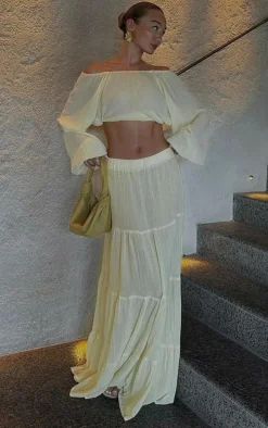 Pastel Yellow Cheesecloth Floaty Tiered Maxi Skirt