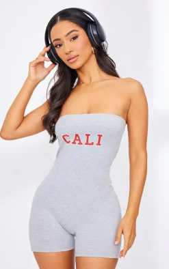 Petite Ash Grey Bandeau Cali Graphic Unitard