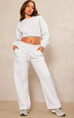 Petite Ash Grey Crop Elasticated Sweat Top