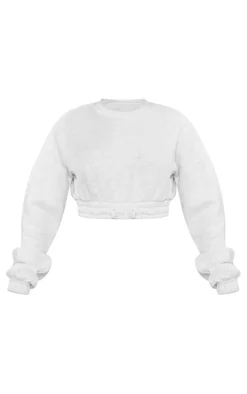 Petite Ash Grey Crop Elasticated Sweat Top