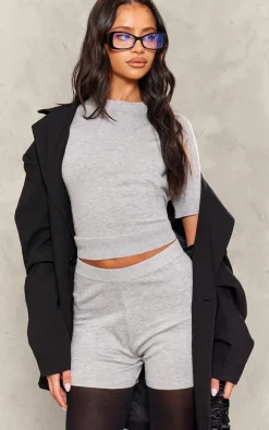 Petite Ash Grey Fine Knit Hot Pants