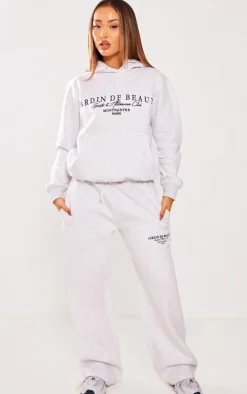 Petite Ash Grey Graphic Detail Oversized Sweatpants