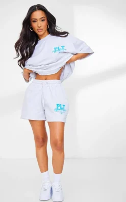 Petite Ash Grey Graphic Runner Shorts