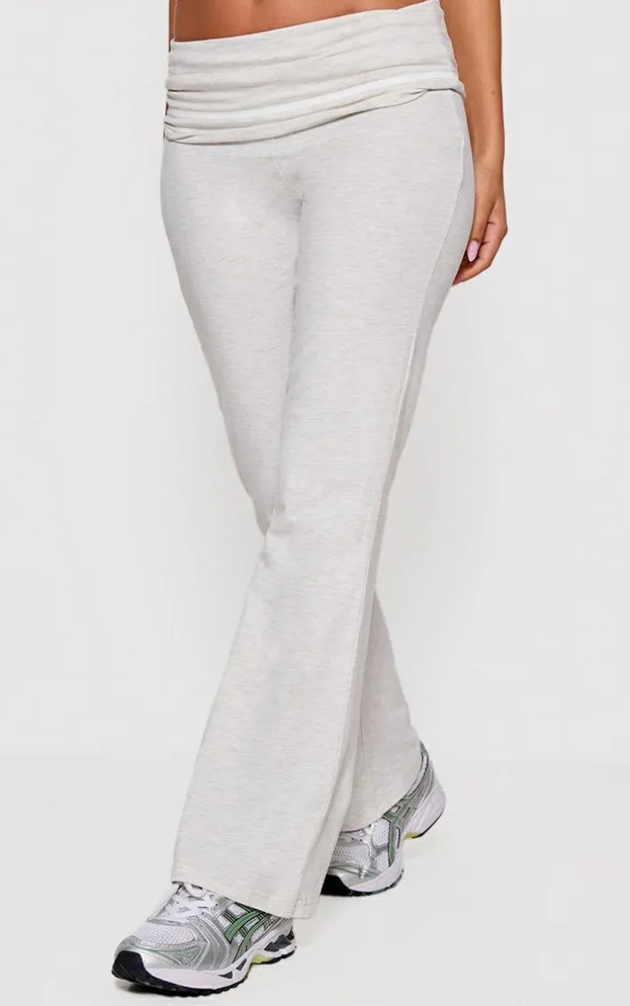 Petite Ash Grey Jersey Foldover Flared Pants