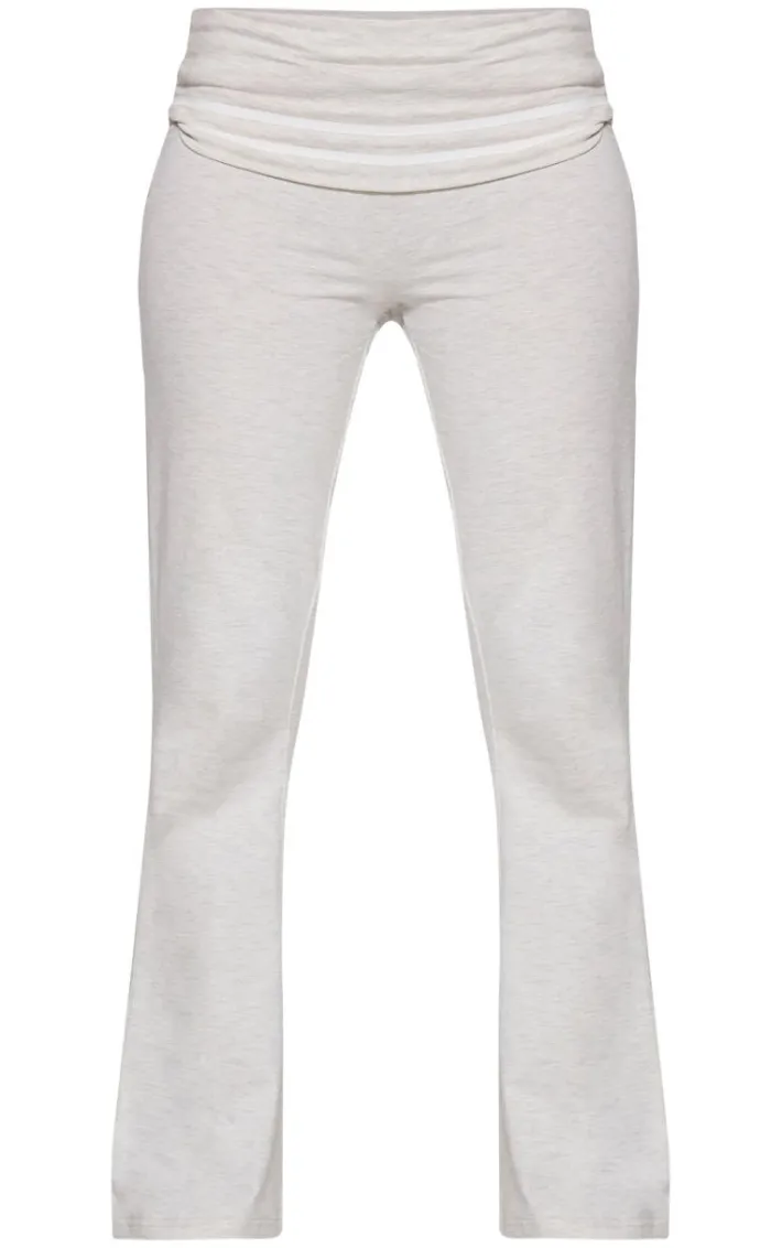 Petite Ash Grey Jersey Foldover Flared Pants