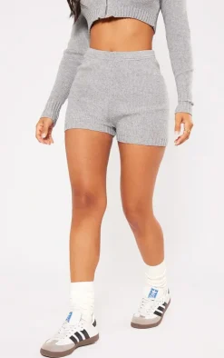 Petite Ash Grey Knitted Mini Shorts