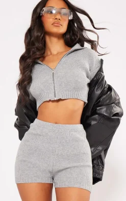 Petite Ash Grey Knitted Mini Shorts