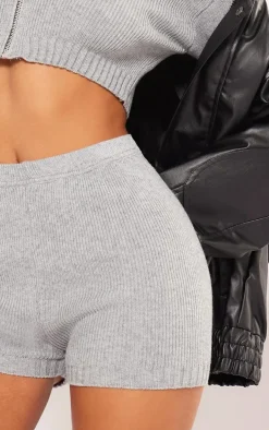 Petite Ash Grey Knitted Mini Shorts