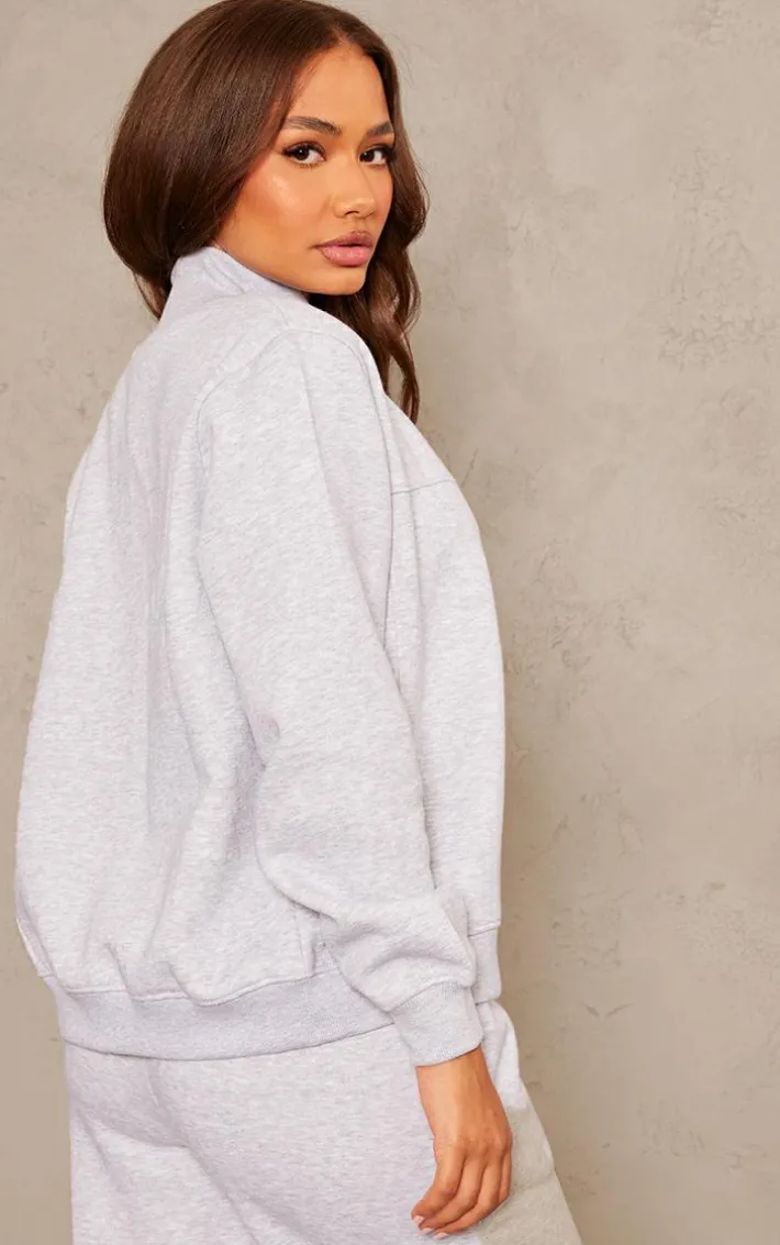 Petite Ash Grey Seam Detail Zip Through Track Top