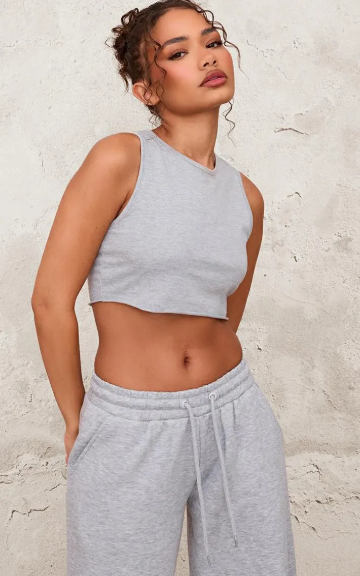 Petite Ash Grey Sleeveless Raw Edge Tank Top