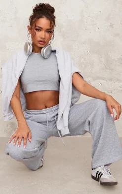 Petite Ash Grey Sleeveless Raw Edge Tank Top