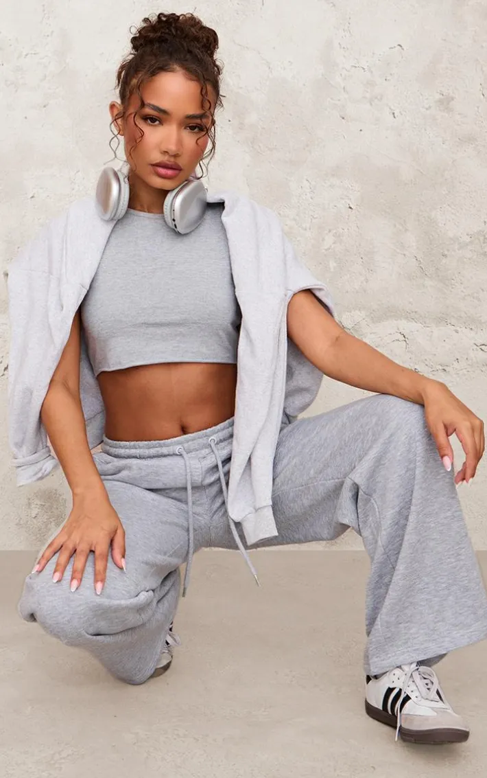 Petite Ash Grey Sleeveless Raw Edge Tank Top