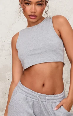 Petite Ash Grey Sleeveless Raw Edge Tank Top