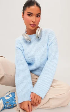 Petite Baby Blue Oversized Fluffy Knitted Sweater
