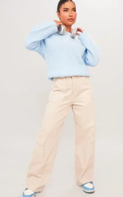 Petite Baby Blue Oversized Fluffy Knitted Sweater