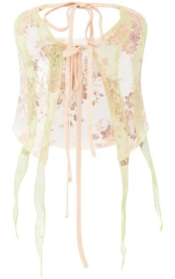 Petite Baby Pink Contrast Tie Front Crop Top