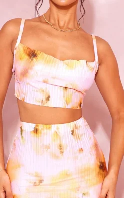 Petite Baby Pink Floral Print Plisse Strappy Cowl Neck Top