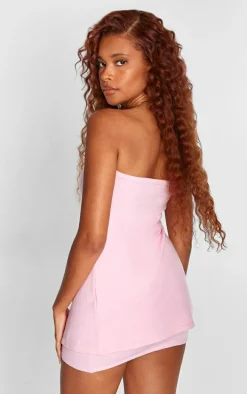 Petite Baby Pink Knitted Bandeau Open Front Top