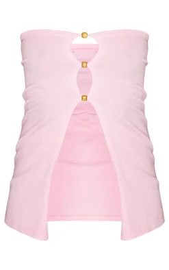 Petite Baby Pink Knitted Bandeau Open Front Top