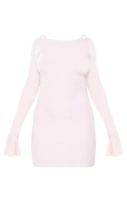 Petite Baby Pink Lace-up Open Back Knitted Mini Dress