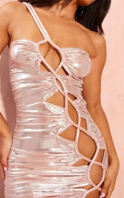 Petite Baby Pink Metallic Bodycon Cut Out Micro Mini Dress
