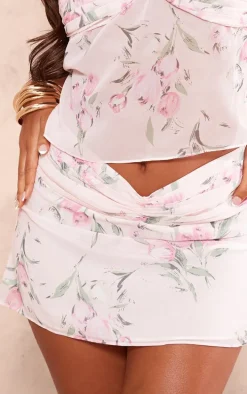 Petite Baby Pink Printed Mesh Floaty Mini Skirt