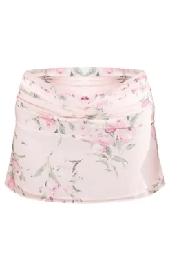 Petite Baby Pink Printed Mesh Floaty Mini Skirt