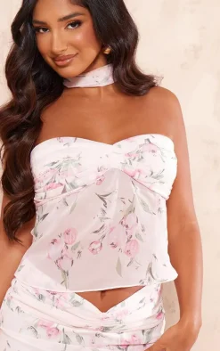 Petite Baby Pink Printed Mesh Bandeau Top