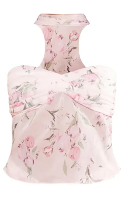 Petite Baby Pink Printed Mesh Bandeau Top