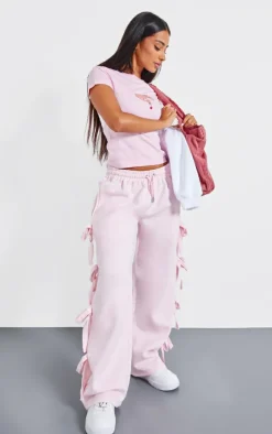 Petite Baby Pink Wide Leg Sweatpants With Bow Details