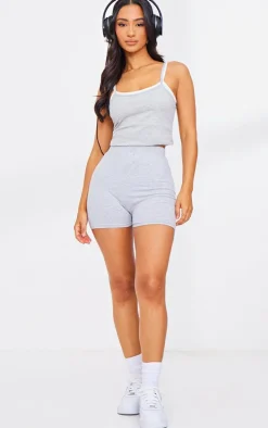 Petite Basic Grey Cotton Blend High Waist Hot Pants