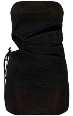 Petite Black Acetate Slinky Bandeau Cut Out Mini Dress
