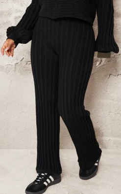 Petite Black Athletic Sport Embroidered Knit Flared Pants