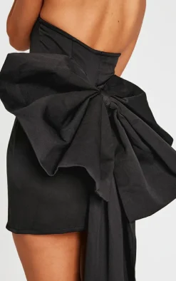 Petite Black Bandeau Bow Detail Mini Dress
