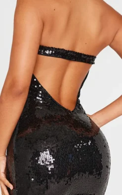 Petite Black Bandeau Open Back Sequin Mini Dress