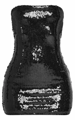 Petite Black Bandeau Open Back Sequin Mini Dress