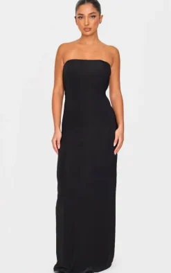 Petite Black Bandeau Open Back Belt Detail Maxi Dress