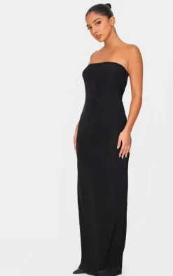 Petite Black Bandeau Open Back Belt Detail Maxi Dress