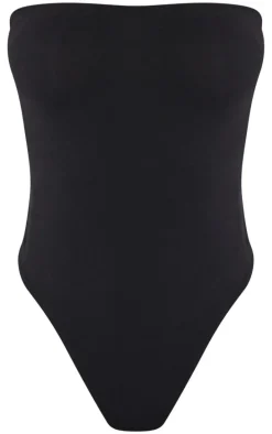 Petite Black Basic Cotton Blend Bandeau Bodysuit
