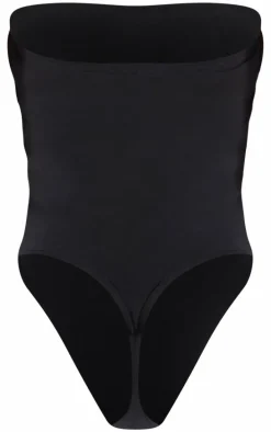 Petite Black Basic Cotton Blend Bandeau Bodysuit