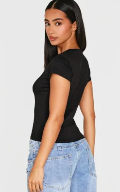 Petite Black Basic Cotton Blend Fitted Crew Neck T Shirt