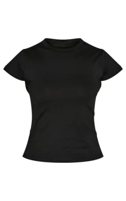 Petite Black Basic Cotton Blend Fitted Crew Neck T Shirt