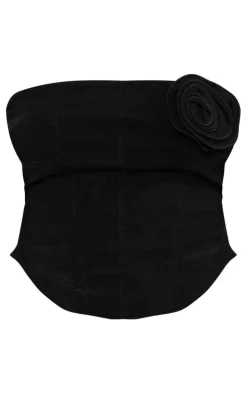 Petite Black Bengaline Corset With Rose Detail