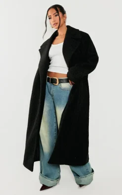 Petite Black Borg Maxi Coat