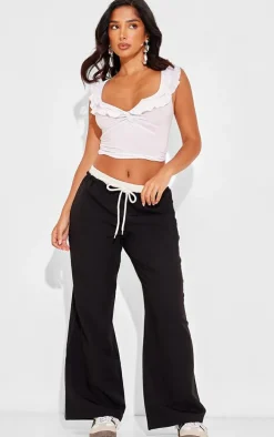Petite Black Boxer Detail Drawstring Waist Pants